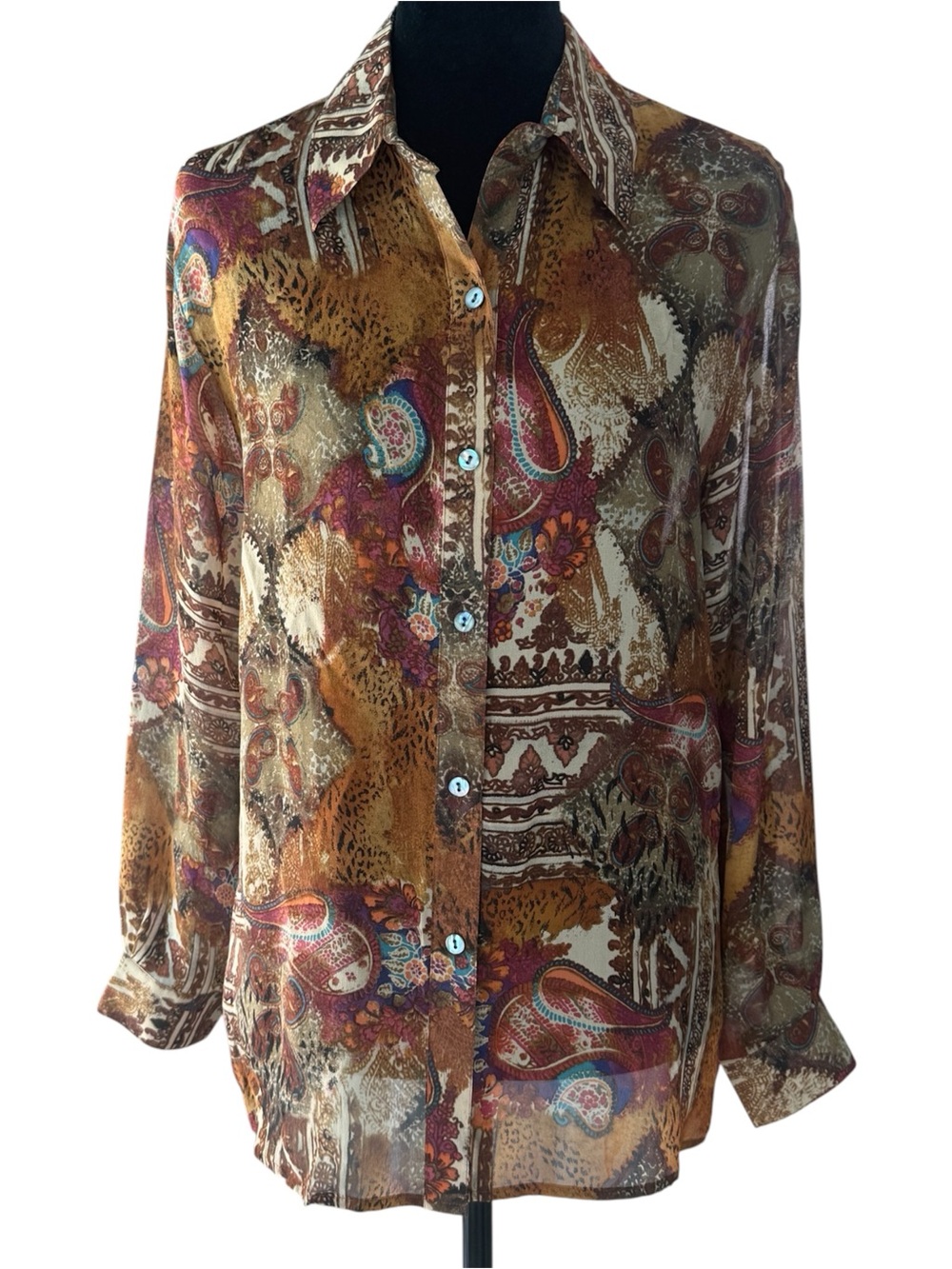 Chico's Brown Multi Paisley Button-Down Blouse’s. 100% silk.